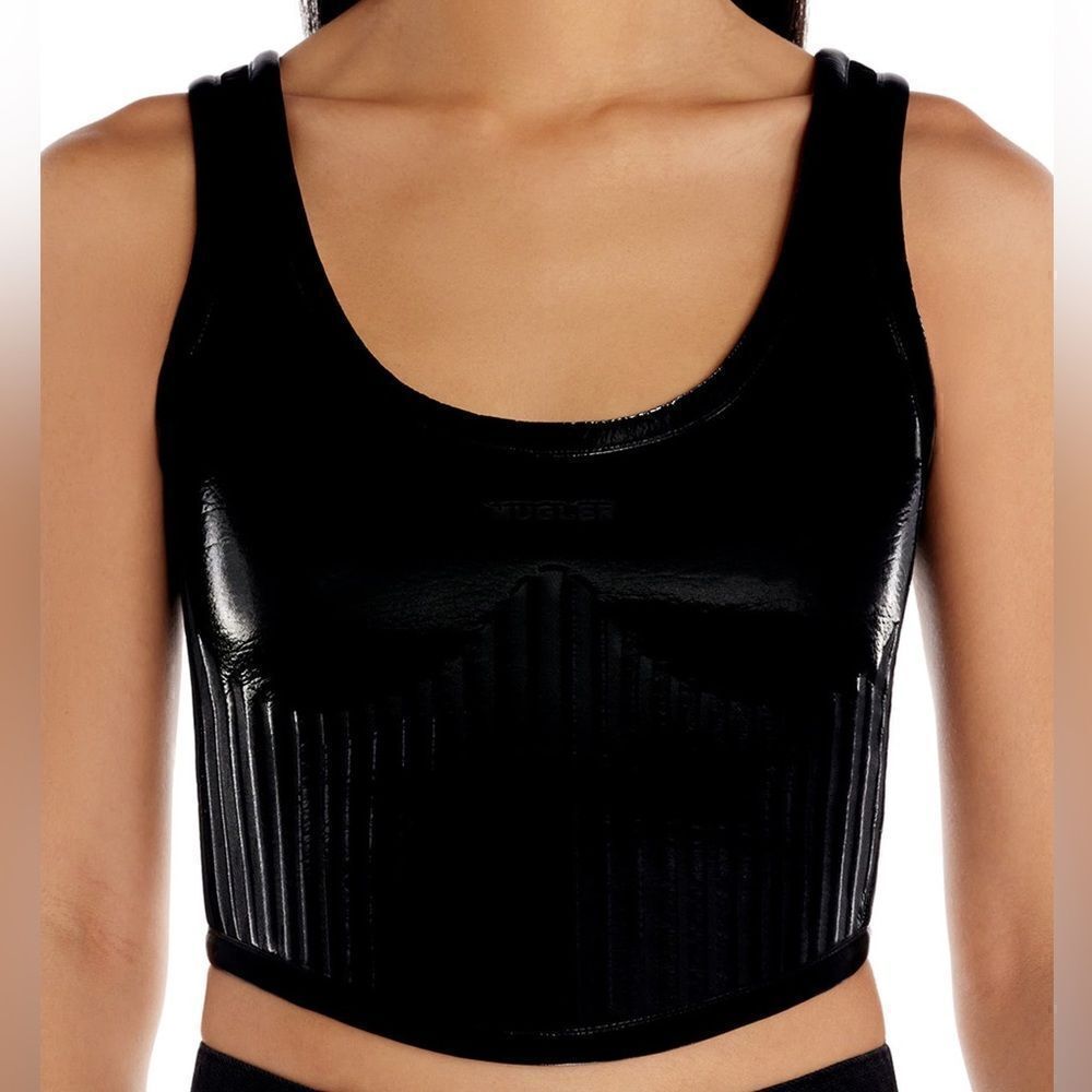 Mugler Glossy Embossed Bonded Jersey Crop Top in Black Size 8 NWT $760